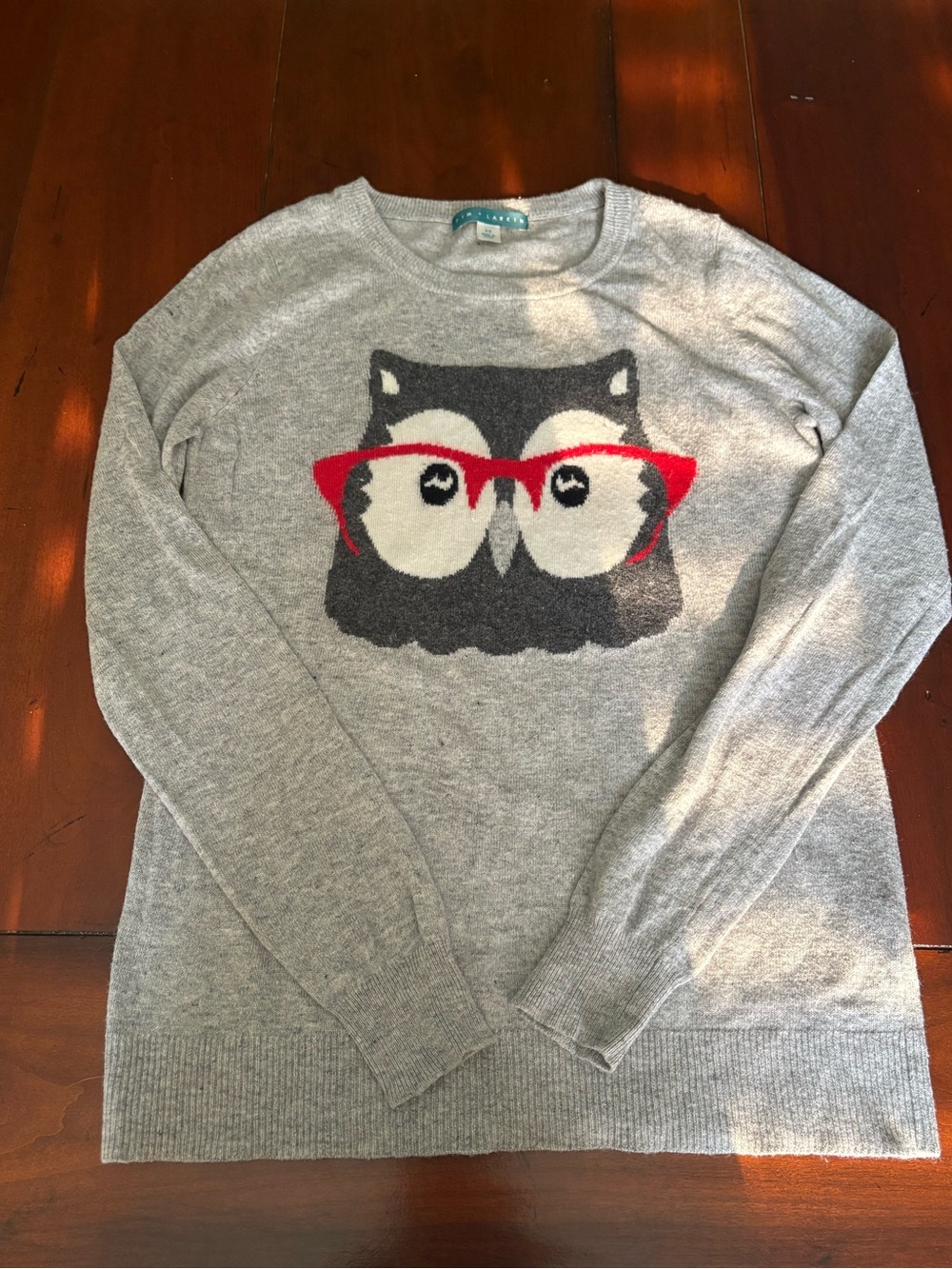 Pim + Larkin Owl face Light Gray Crewneck Sweater